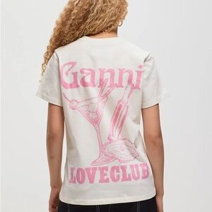 Ganni Cream Tee with Pink Loveclub Graphic